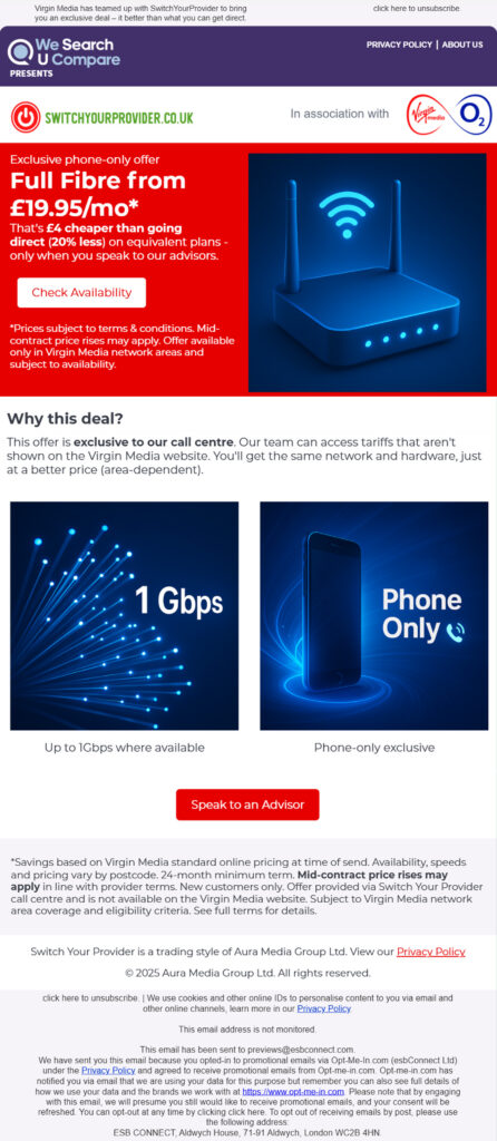 Virgin mobile and broadband email preview